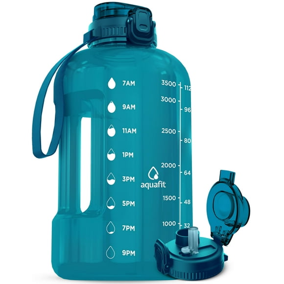 Botella de agua AQUAFIT de 1 galón/128 oz con marcador de tiempo sin BPA