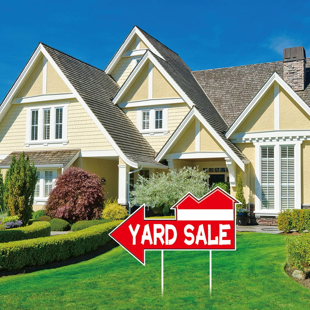9Pcs Yard Sale Yard Sign with 18 Stakes Courtyard Auction Lawn Decorations Courtyard Sale Waterproof Sign Yard Outdoor Red and White Decorative Sign