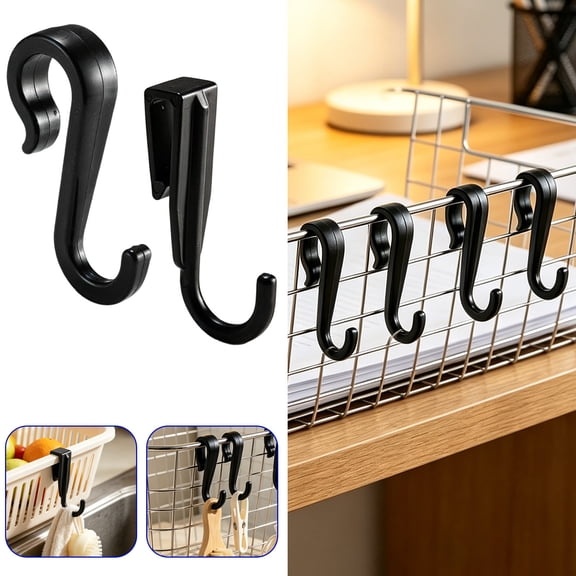 Heavy Duty Plastic S Shaped Hanging Organizer with Locking Buckle, Non-Slip Hooks for Kitchen Bathroom Closet, Black, 1 Pack
