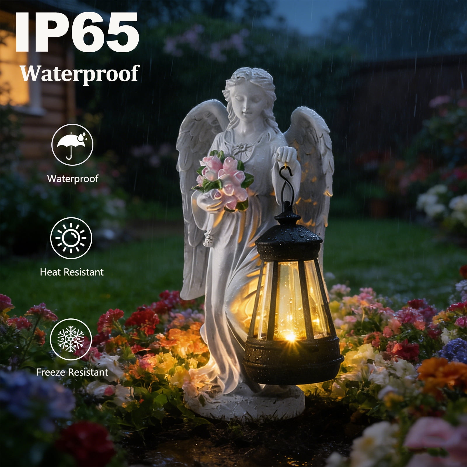 Solar Angel Statue Outdoor, Garden Statue Angel Figurine Lights Outdoor Waterproof, Resin Angel Sculpture for Garden Yard Lawn Grave Cemetery Decor, Gift for Mom Grandma Women