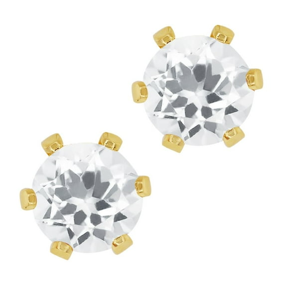 Gem Stone King 3.00 Ct Round White Cubic Zirconia Gold Plated 6-prong Stud Earrings for Women Men 6mm