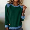 thumbnail image 2 of Ecqkame Shirts For Women Fashion Long Sleeve Denim Patchwork Tops Color Block Button Pullover Casual Loose Blouses Green M, 2 of 9