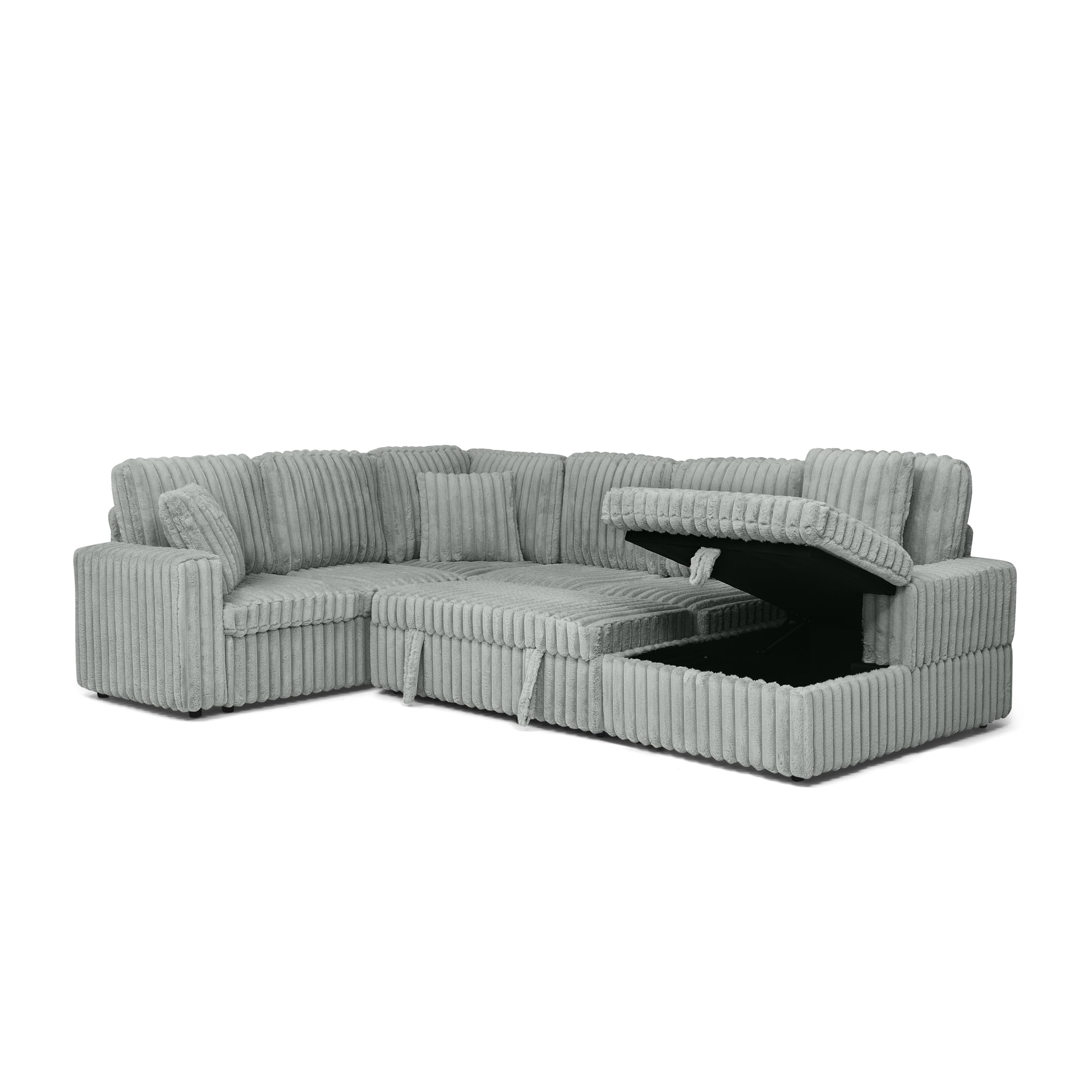Corduroy U-shaped Sectional Sofa, Modern Minimalist Modular Couch with Pull-Out Sleeper Bed and Storage Chaise, Soft Fabric Convertible Sofa for Living Room, Apartment