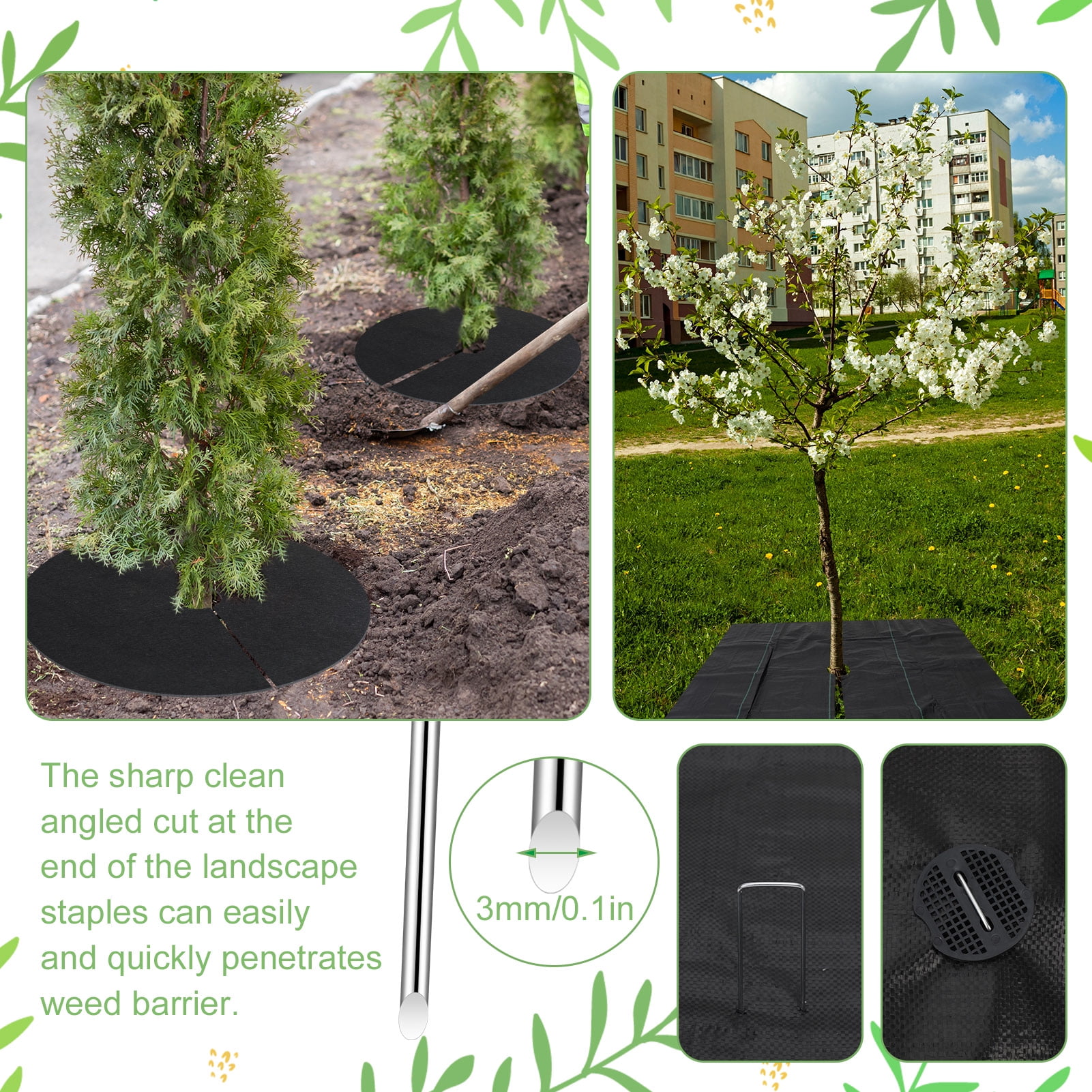 Bocaoying 20 Pcs Tree Mulch Ring Weed Barrier Mats with Stakes Gloves, Fruit Tree Protector, 10Pcs 3.3Ft Square, 10Pcs 1.6Ft Round Thickened Landscape Fabric Mats, Garden Plant Cover for Weed Control