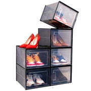 Ohuhu Shoe Storage Box Clear Organizer XL Large Size Stackable Plastic Shoes Containers - Sneaker Closet Drawer Type Front Opening - 6 Pack Boot Bins Display Case Cubby Holders Fit Up to US Men 14