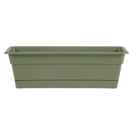 Bloem Dura Cotta Window Box Planter W/Tray 36 x 5.75 Plastic Rectangle Living Green DURA COTTA COLLECTION by Bloem: The Bloem Dura Cotta Rectangular Window Box Planter provides your plants with a healthy environment. Made with plastic  its construction enables long lasting utility. You can use this widow box in your garden to plant herbs  tomatoes  onions or peppers. The Dura Cotta Rectangular Window Box Planter by Bloem is rectangular in shape and allows excessive water to drain. Includes attached drainage tray. It is from the Dura Cotta collection and keeps your plants fresh. This window box is designed for maximum usage and is perfect for outdoor spaces. Color Green Shape Rectangle Material Plastic Resin. High-Density Polyethylene (HDPE) #2 & Polypropylene (PP) #5.