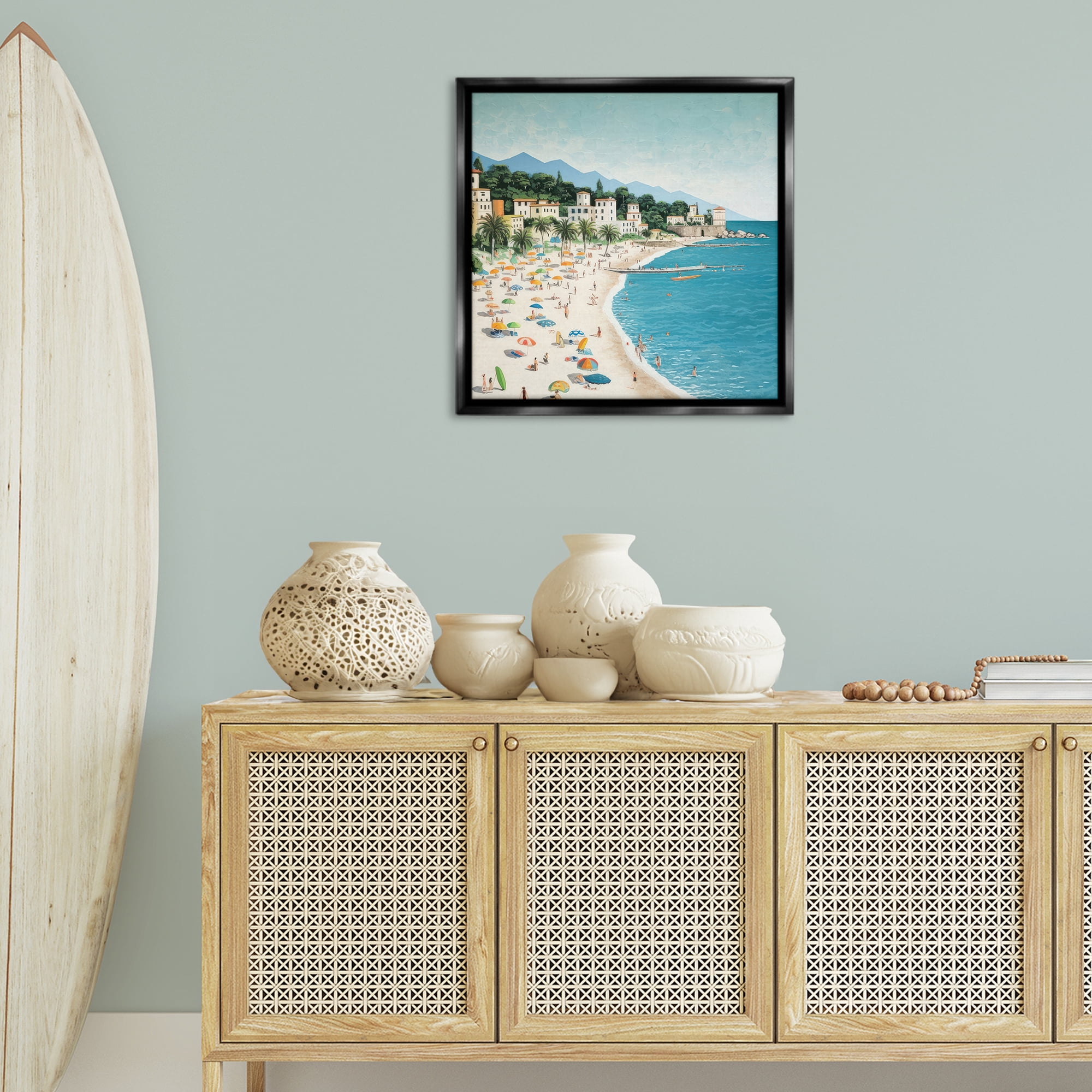 Stupell Industries By Water's Edge Nautical & Beach Painting Black Floater Framed Canvas Art Print Wall Art, 25 x 25