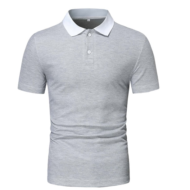 Playeras Elvqul Hombre Gris Manga Corta Playa Patchwork Solapa Abotonada