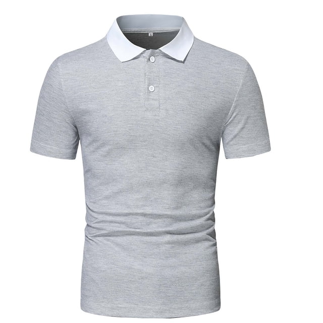 Camisetas Elvqul Hombre Patchwork Gris Abotonada Manga Corta con Solapa Casuales