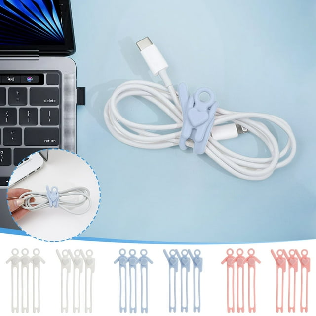 Cables de silicona (pack de 10) - Organizador de cables reutilizable para cargadores, auriculares y cables de ordenador - Gestión flexible de cables elásticos