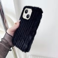 thumbnail image 3 of Compatible with iPhone 15 Plush Case Stripe Pattern Fluffy Fuzzy Furry Warm Plush Phone Case Girly Women Girls Smooth Cozy Winter Soft TPU Warm Hair Fur Shockproof Phone Cover, Black, 3 of 11