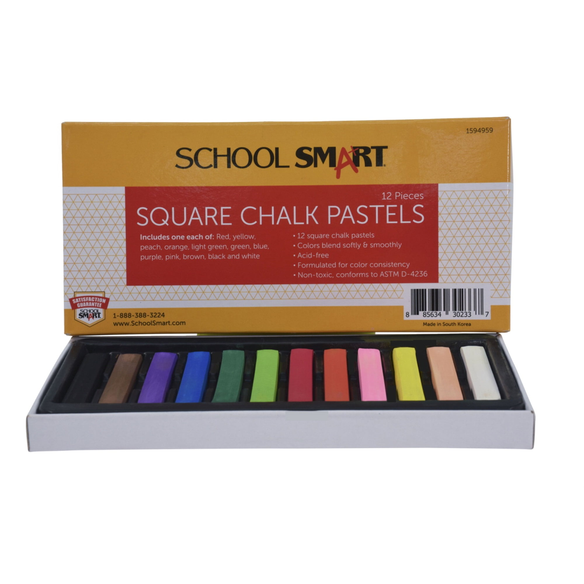 School Smart Square Chalk Pastels, Assorted Colors, Set of 12 Walmart