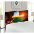 thumbnail image 2 of Natural Cave Headboard, Canyon at Sunset Time from the Cave Exploration Theme Secret Perspective, Upholstered Decorative Metal Bed Headboard with Memory Foam, Twin Size, Green Orange, by Ambesonne, 2 of 4