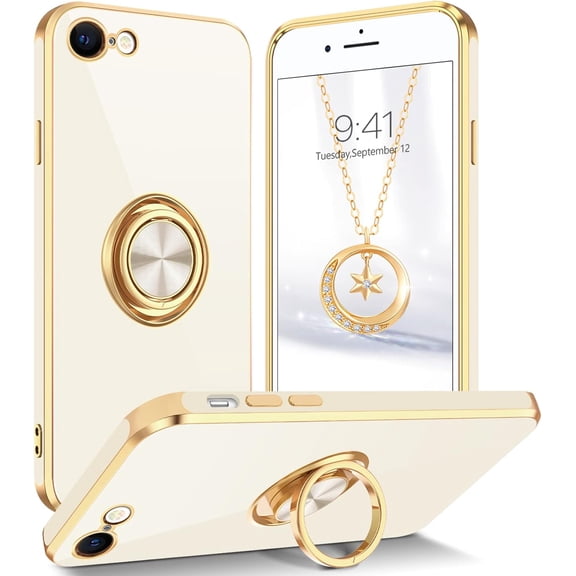 iPhone SE 2022 Case,iPhone SE 2020 Case,iPhone 8 Case, iPhone 7 Case with Rotatable Ring Holder Magnetic Kickstand Slim Shockproof Protective Phone Cover for iPhone SE 3rd/2nd Gen 4.7", White
