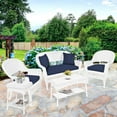 thumbnail image 3 of Jeco 5 Piece Resin Wicker Patio Conversation Set in White with Blue Cushions, 3 of 11