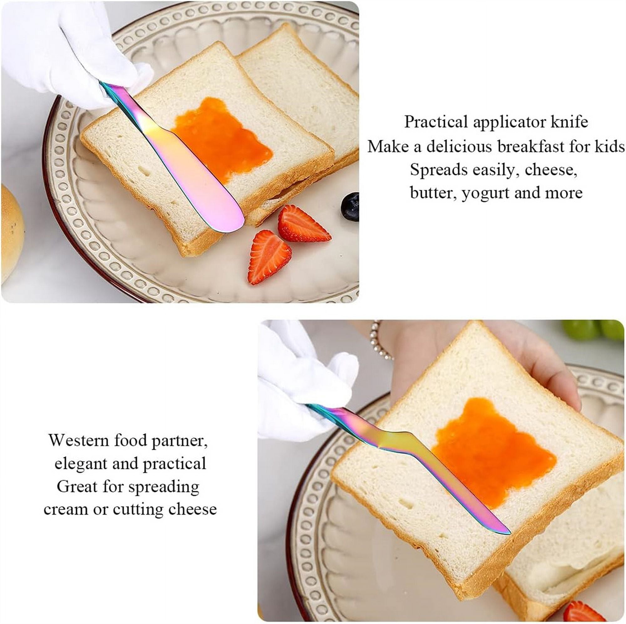 Rainbow Cheese Knife Set of 3, NOGIS Ergonomic Design Titanium Golden Plated Cheese Slicer, Butter Knife Spreader, Cheese Cutter, Cheese Knives for All Type of Cheese