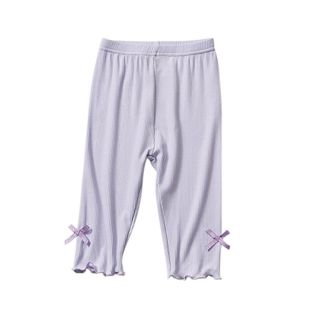 Odeerbi 2-12 Años Niñas Modal Leggings Stretchy Tights Pantalones Color Sólido Suave Elástico Bow Tie Pantyhose