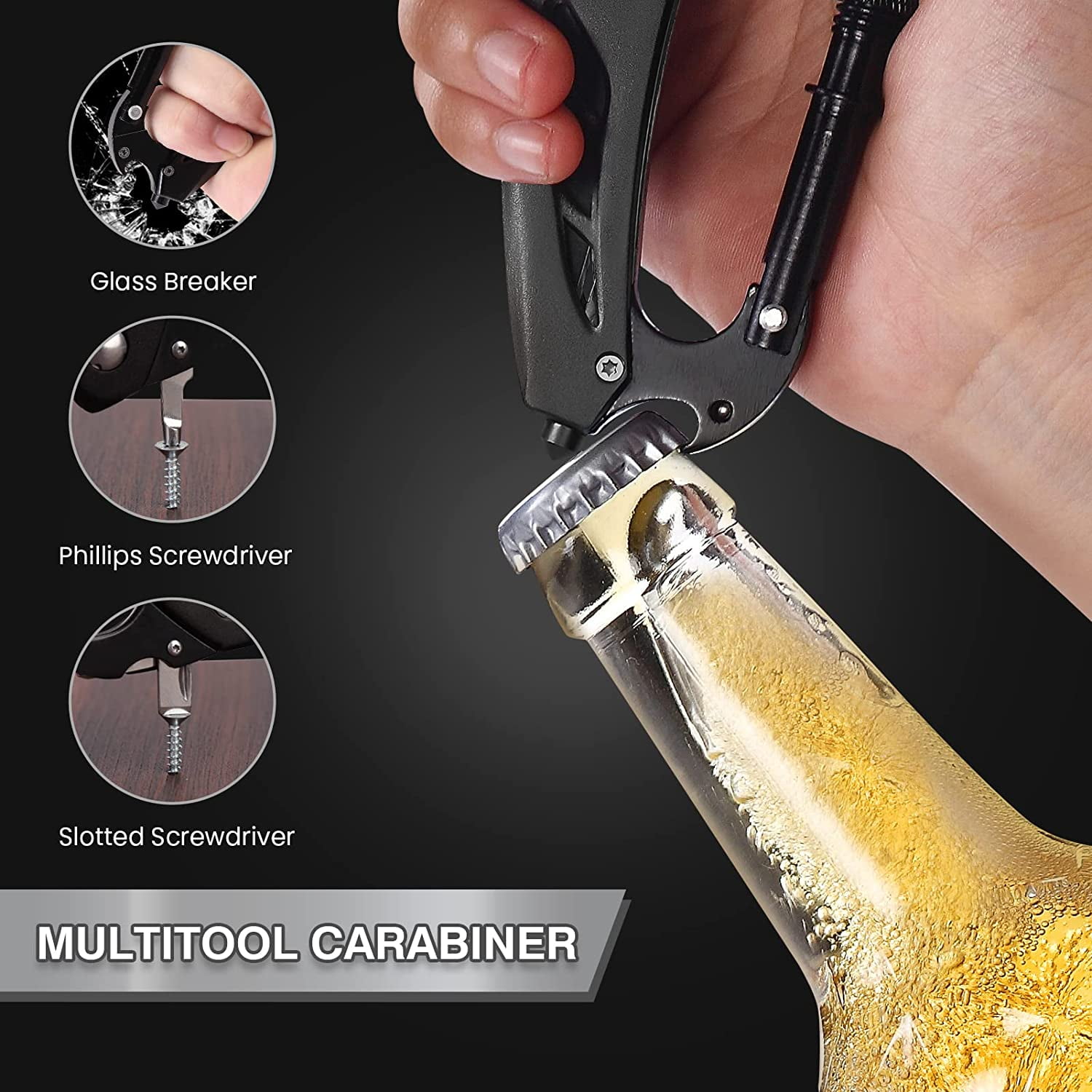Multitool Carabiner with Pocket Knife, Stocking Stuffers Gifts for Men, EDC Carabiners Folding Knives, Bottle Opener, Window Breaker and Screwdriver, Survival Gear Camping Hiking