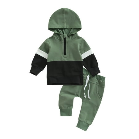 

Musuos 2 Pcs Newborn Pants Set Toddler Contrast Color Long Sleeve Hooded Sweatshirt + Solid Color Trousers with Pocket