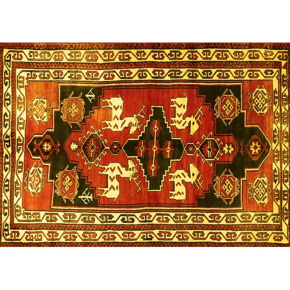 Ahgly Company Machine Washable Indoor Rectangle Persian Yellow Traditional Area Rugs, 5' x 8'