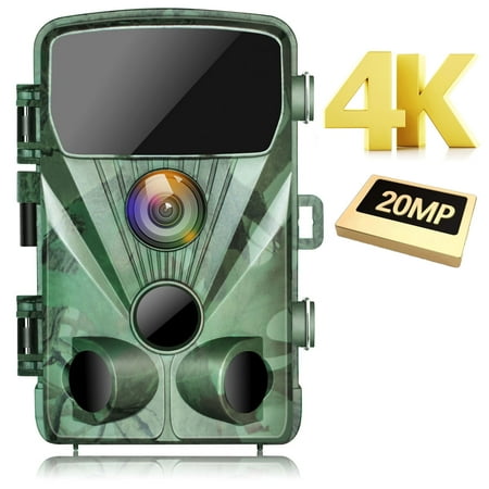 CAMPARK Trail Camera 4K 20MP Game Camera with Night Vision Motion Activated IP56 Waterproof 120°Wide Angle 2.4 LCD Hunting Deer Trail Cam for Wildlife Monitoring