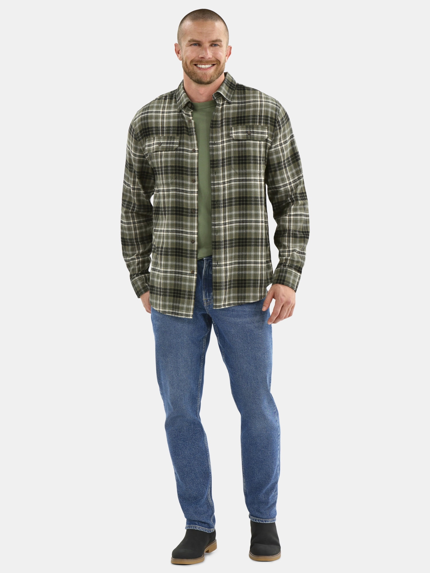 George Men's & Big Men's Relaxed Fit Double Pocket Flannel Shirt, Sizes XS-3XLT