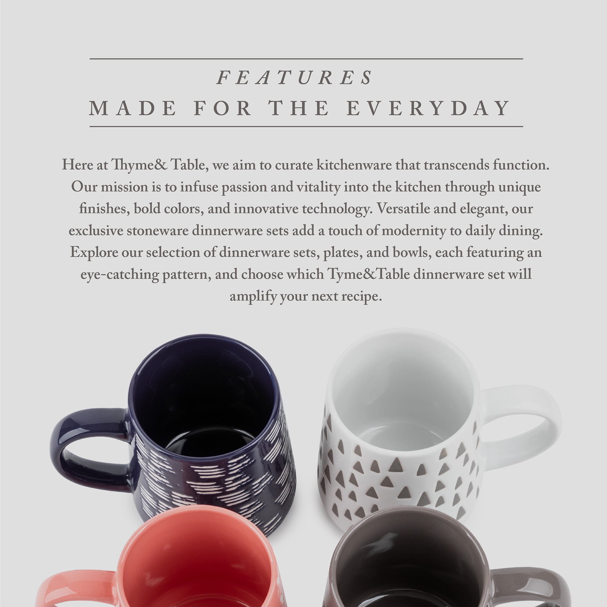 Thyme & Table Mugs Set of 4 Stoneware Black & White Medallion Geometric-New