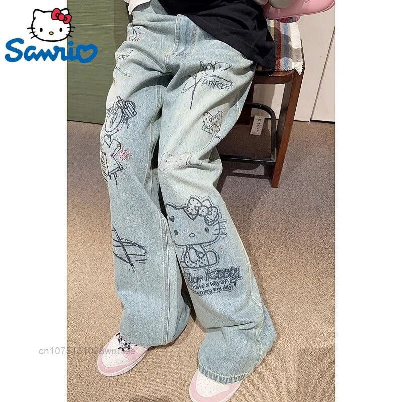 Sanrio Hello Kitty Wide Leg Jeans Hot Diamond Printed