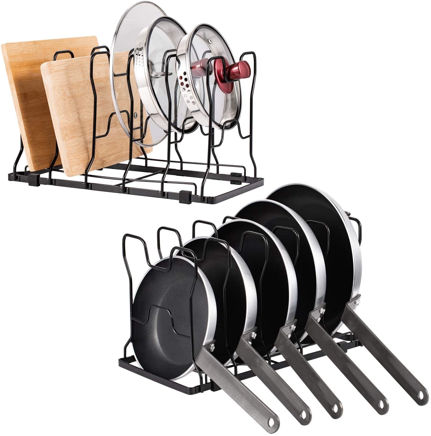 NEX 2 Pack Pan and Pot Lid Organizer Rack Holder, Black
