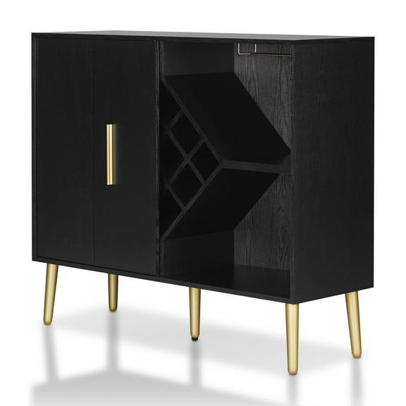 Furniture of America Tarte Wood Multi-Storage 4-Shelf Wine Buffet Server, Black