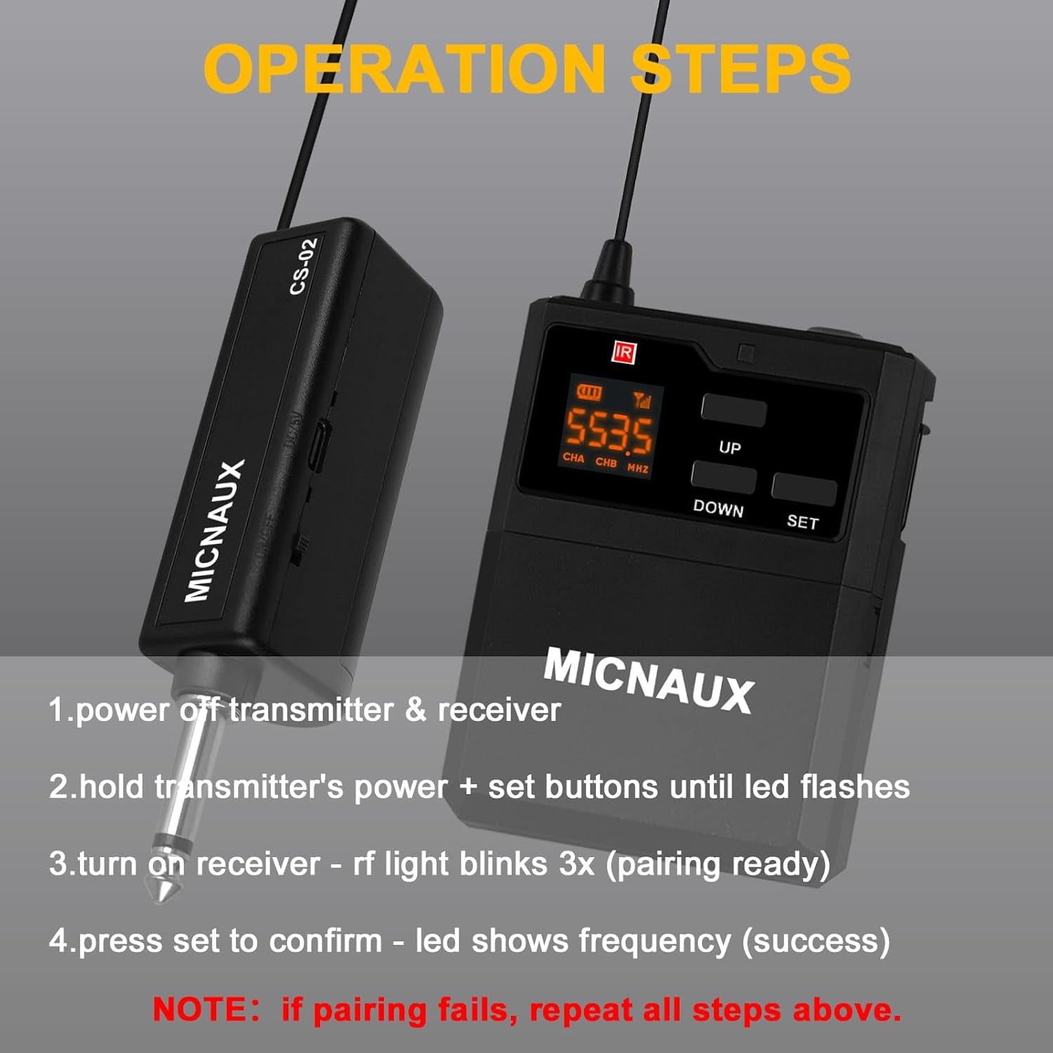 Wireless Lapel Microphone System with Headset & Lavalier Mics, UHF Bodypack Transmitters, Mini Rechargeable Receiver, 48 Channels in 500MHz, 260ft Range, Plug & Play for Wedding Speech Church