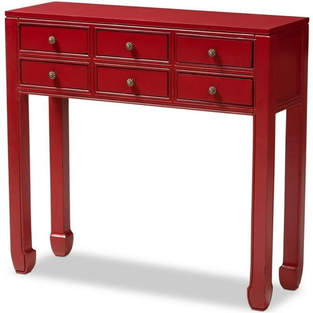 Bowery Hill Table Console 6 Tiroirs en Rouge et Bronze