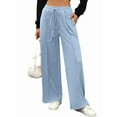thumbnail image 3 of Pantalones Deportivos de Pierna para Mujer, Cintura Alta, Holgados y con Cordón Ajustable Azul L, 3 of 9