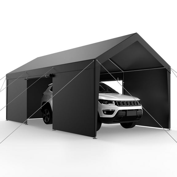 2x20FT Heavy Duty Carport Canopy - Outdoor Car Shelter with Sidewalls, Galvanized Steel Frame & Waterproof Cover - Vehicle Shelter for Cars, Trucks, SUVs, RV & Boat Storage