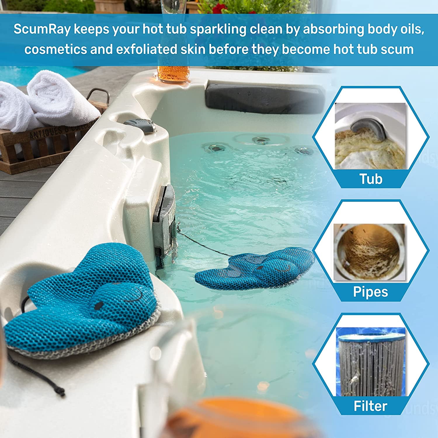 ScumRay Twin Pack Hot Tub Scum Absorber - Reusable Spa & Pool Cleaner, Keeps Water Clear, Essential Hot Tub Accessories for Adults, Hot Tub Sponge for Scum, Hot Tub Oil Absorbing Sponge
