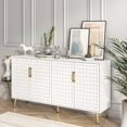 thumbnail image 4 of Accent Cabinet with Woven Door, Farmhouse 4 Doors Storage Cabinet, Console Cabinet for Living Room, 4 of 7