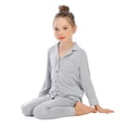 thumbnail image 6 of CUZIBR Girls Christmas Party Outfits 2 Piece Home Set Long Sleeve Button Down Turndown Collar Solid Blouse Pants Loose Fit Relaxed Cozy Sleeping Wear Sets,Grey,4-5 Years, 6 of 9