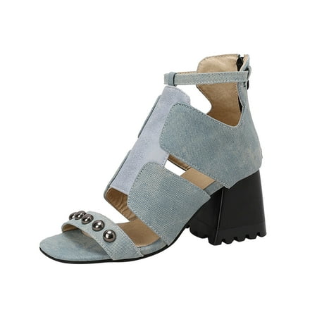 

Sandals Women Ladies Fashion Snakeskin Leather Hollow Thick High Heeled Zippered Roman Sandals