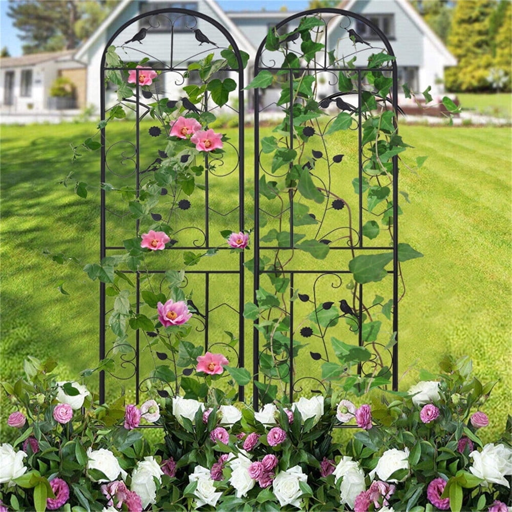 2Pack Anti-rust Metal Garden Trellis Wall Decorative Screen Privacy Fence for Vine Rose Cucumbers,19.7x82.7 inch