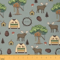 Homewish Cartoon Rustic Reindeer Fabric by the Yard 2 Yards for Kid, Adventure Camping Sewing Fabric, Countryside Fabric for Sewing, Luxury Bedroom Decor