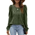 thumbnail image 1 of Sweats à Col Rond Plissés pour Femmes Soufflé Manches Tunique Tops S-3XL, 1 of 5