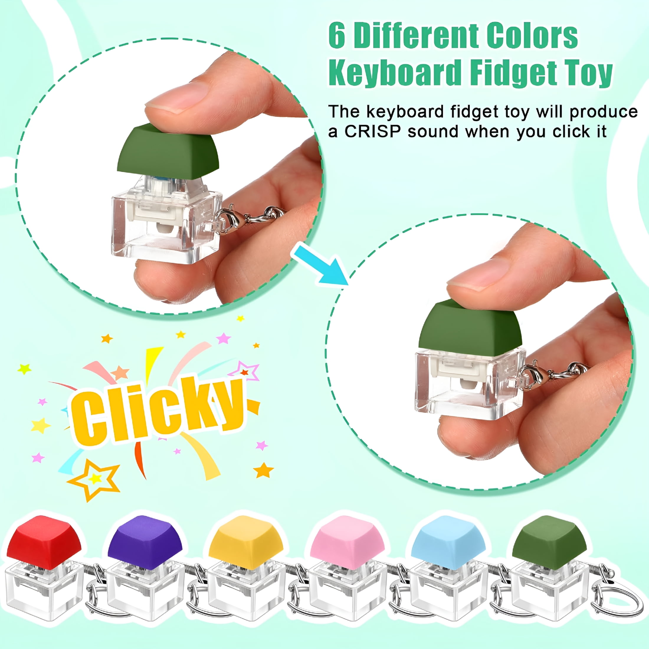 CYFW 24 Pcs Keyboard Fidget Toys Keyboard Fidget Keychains for Adults Finger Keycap Decompression (Bright Colors)