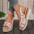 thumbnail image 5 of LUOGENLI Female Womens Sandals Comfortable Wedge Ladies Summer Cherry Printed Soft Leather Buckle Slope Heel Thick Bottom Large Size Fish Mouth Sandals 40, 5 of 9