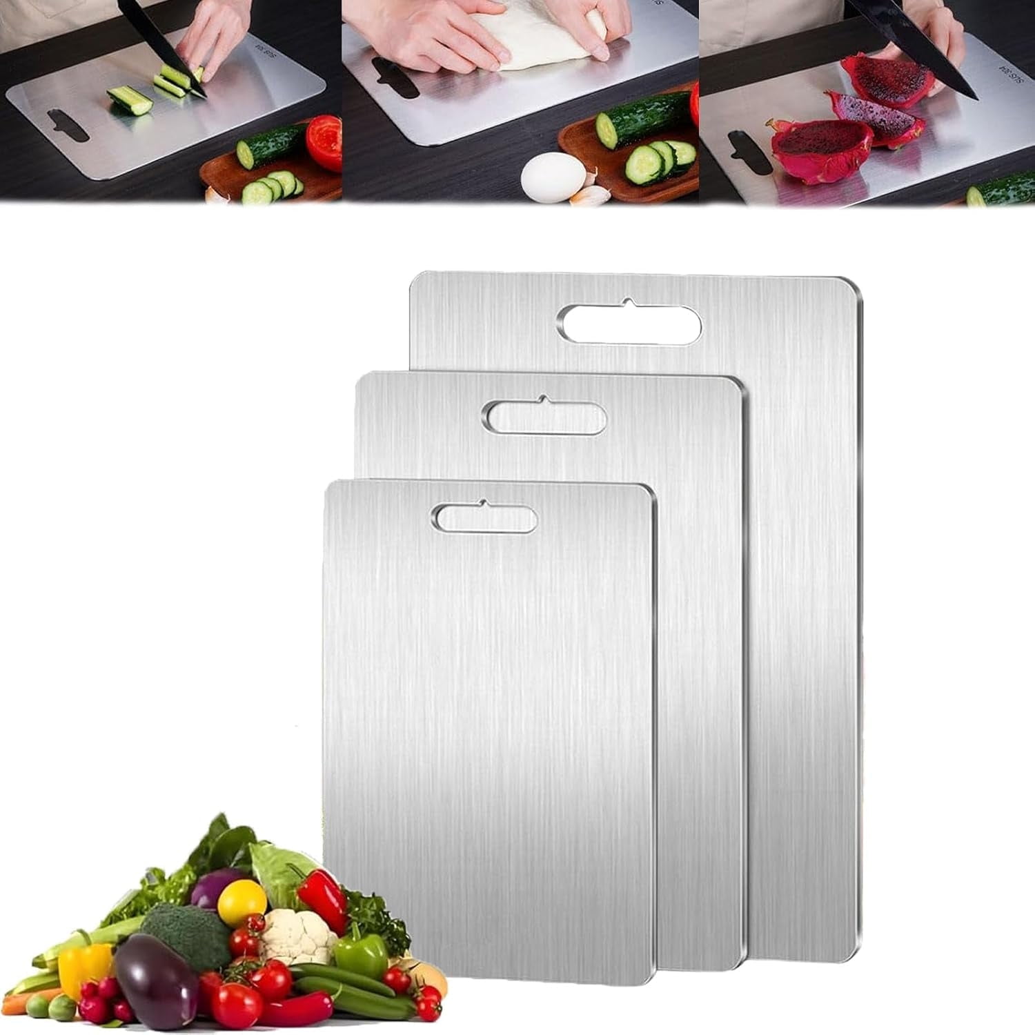 Katuchef Tabla de cortar de titanio para cocina, tabla de cortar antiadherente de doble cara, no porosa y fácil de limpiar (juego de 3