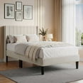 thumbnail image 7 of EDX Twin Size Upholstered Platform Bed Frame with Padded Wingback Headboard, Modern Accent Bedroom Furniture, Beige Velvet, 7 of 7