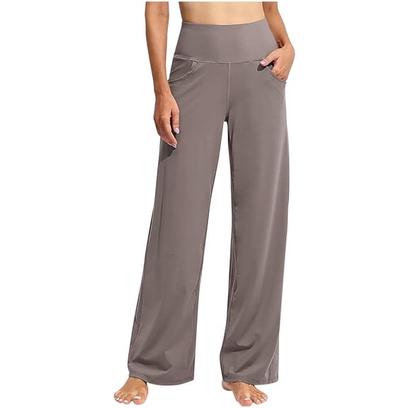 Patlollav Womens Solid Color Fashionable and Comfortable Wide Leg Straight Yoga Pants Tummy Control