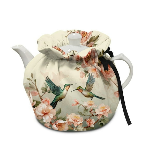 ZUXONGSY Hummingbird Floral Teapot Cover Tea Pot Cozies Double-Sided with Elastic Band Drawstring Tea Cosy for Teapots Keep Warm Not Easy to Pilling for Home Kitchen Table Decor