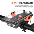 thumbnail image 4 of 5in1 Bike Front Bracket Lamp Horn Mobilephone Holder Warning Bell Powerbanks MTB Bike Flashlight USB Rechargeable Cycling Accessories with 5 Alarm Sound Effects, 4 of 7