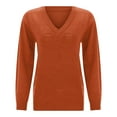 thumbnail image 4 of Sweaters For Women Casual V Neck Long Sleeve Knitted Solid Color Pullover Tops Soft Comfortable Fall Winter Everyday Wear Women Sweaters Orange M, 4 of 5