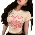 thumbnail image 4 of Blusa estampada de manga corta blusa blanca ajustada con estampado de letras elástica para el verano para mujer ANGGREK Otros, 4 of 8